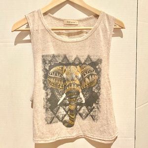 Junior Girls Cream Tank Top, Elephant Design. (L)